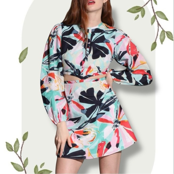 Walter Baker NWT Hannah Cutout Floral Tropical Blue Mini Dress- Size 4 - Picture 1 of 9
